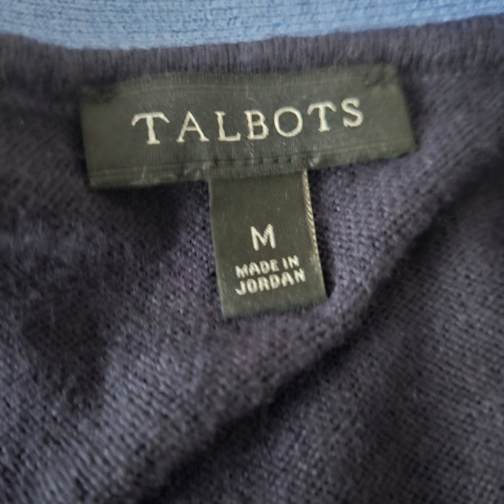 TALBOTS Super Soft Contrast Trim Navy Blue Cardigan | SZ M - Picture 9 of 12